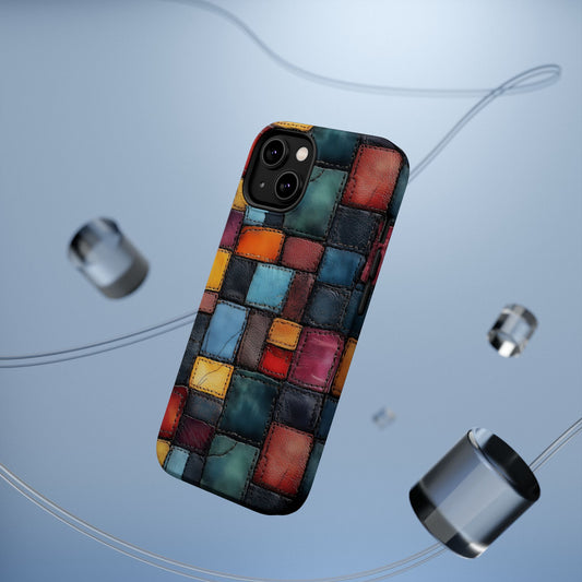 Coloerful Leather Patchwork MagSafe® Compatible Tough Case for iPhone