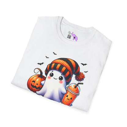 Cute Ghost w/Pumpkins Adult T-shirt