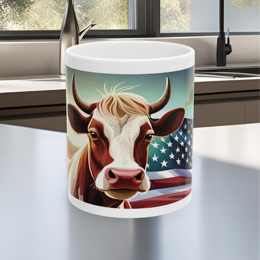 Stars, Stripes, & Moos Ceramic Mug, (11oz, 15oz)