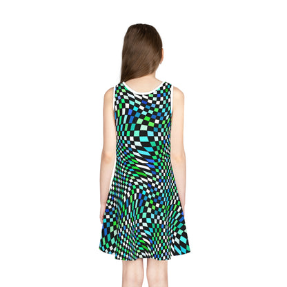 Warped Green Checkered Girls Sundress