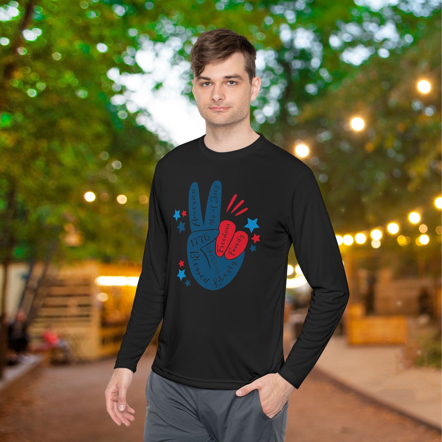 Patriotic Peace Adult Long Sleeve Tee