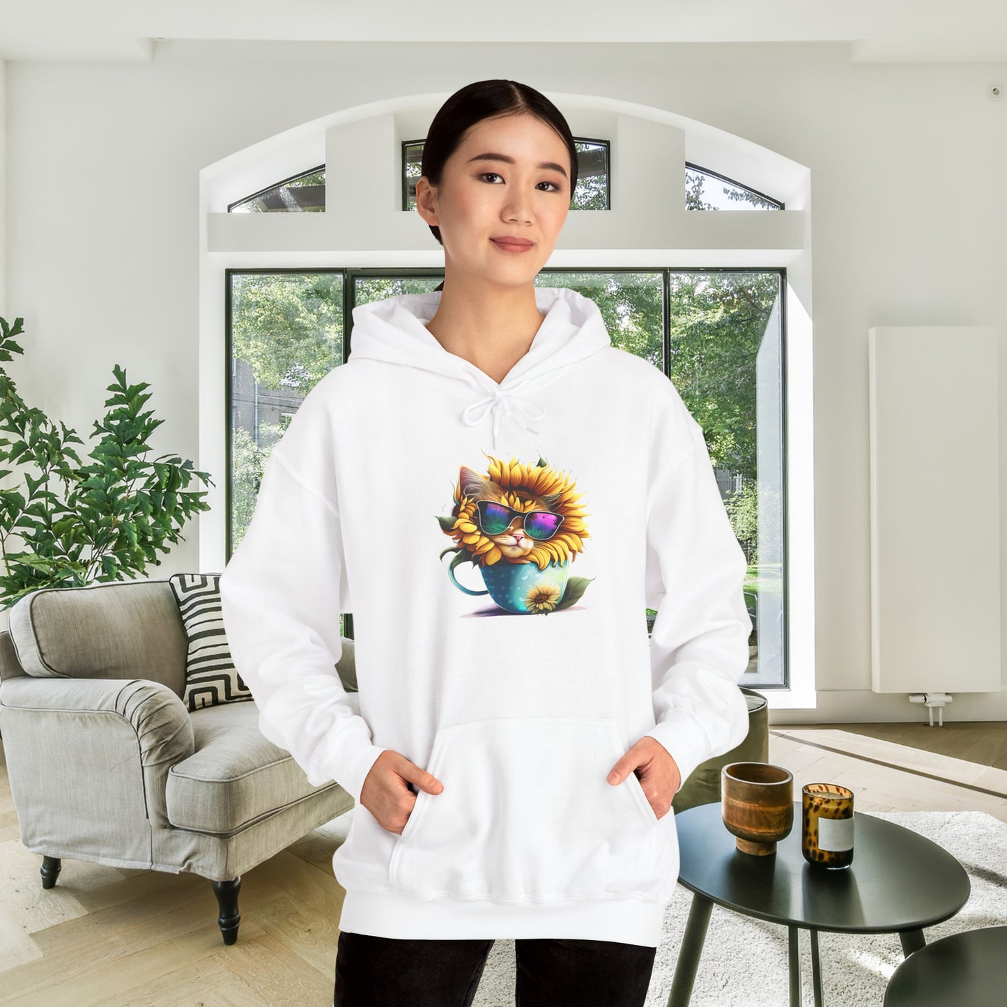 Cool Sunflower Kitten 1 Heavy Blend™ Hooded Sweatshirt