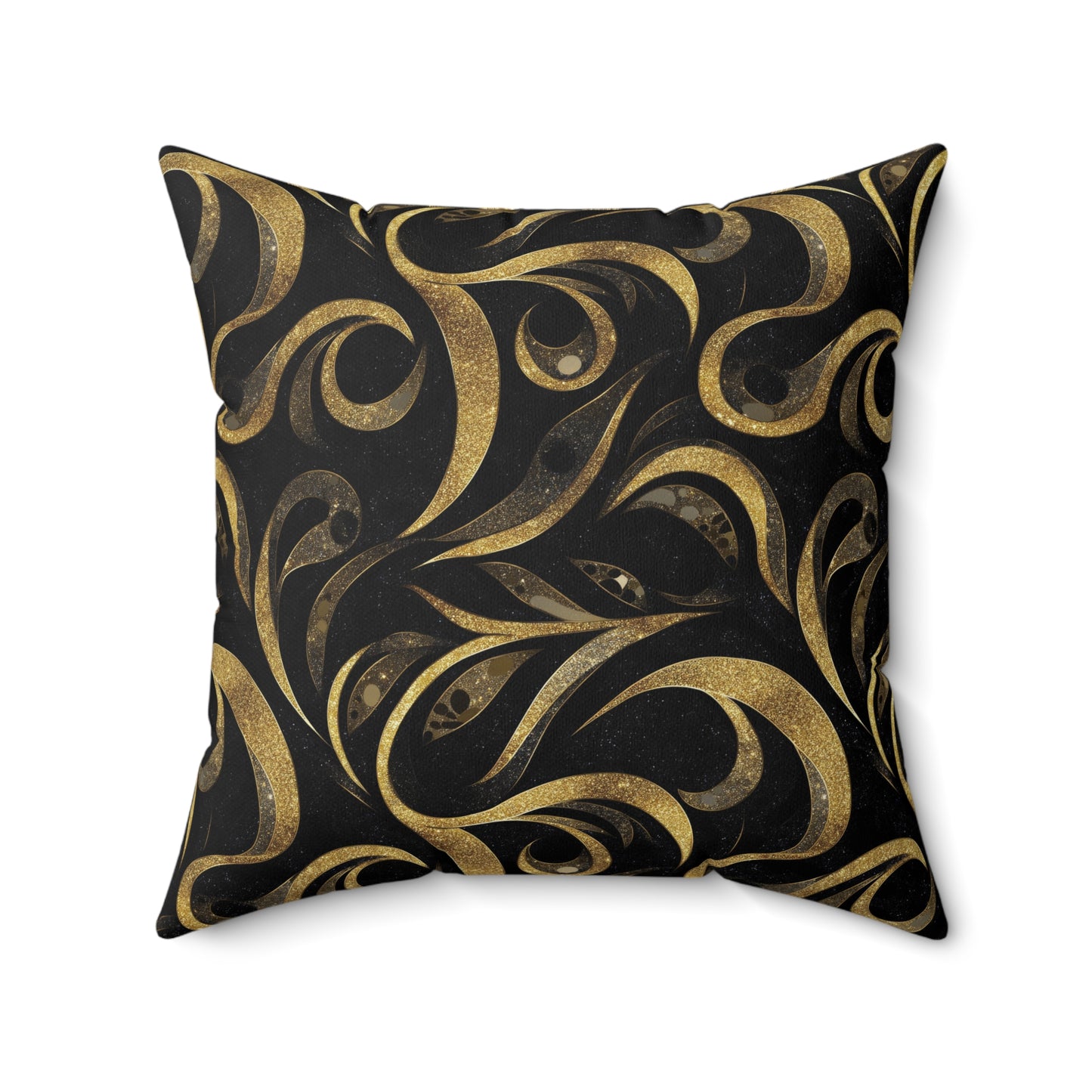 Golden Noir Swirl Throw Pillow