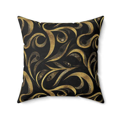 Golden Noir Swirl Throw Pillow