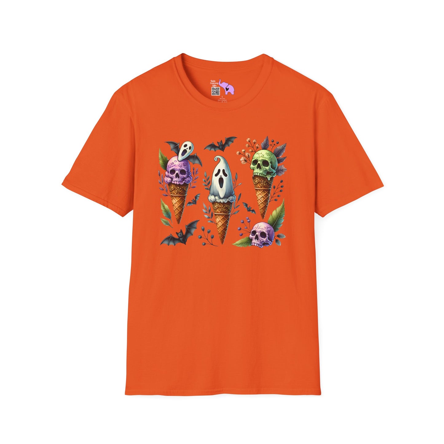 Ice Cream Cones w/Pumpkins and Ghost Adult  T-shirt