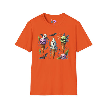 Ice Cream Cones w/Pumpkins and Ghost Adult  T-shirt