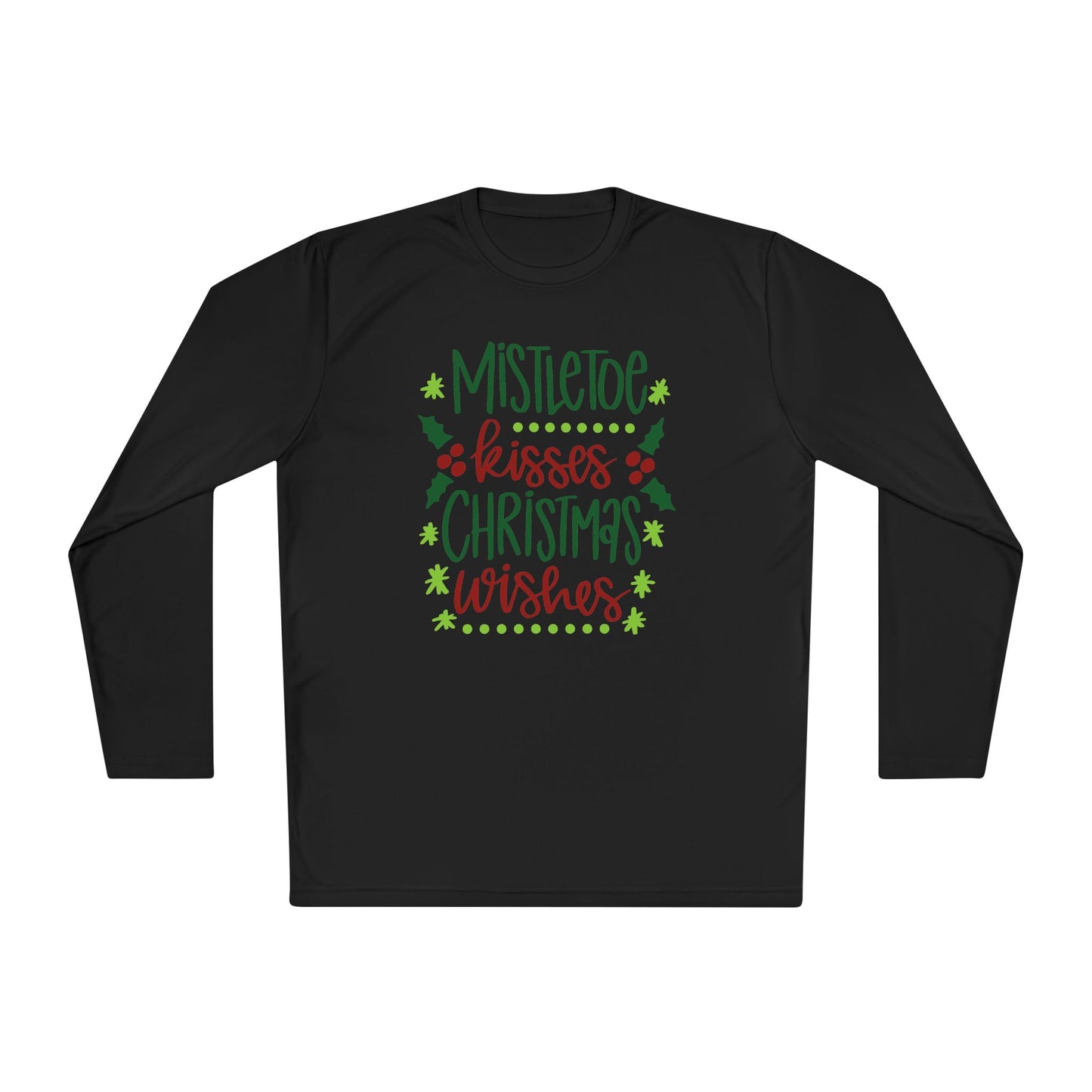 Mistletoe Kisses Christmas Wishes Adult Long Sleeve Tee