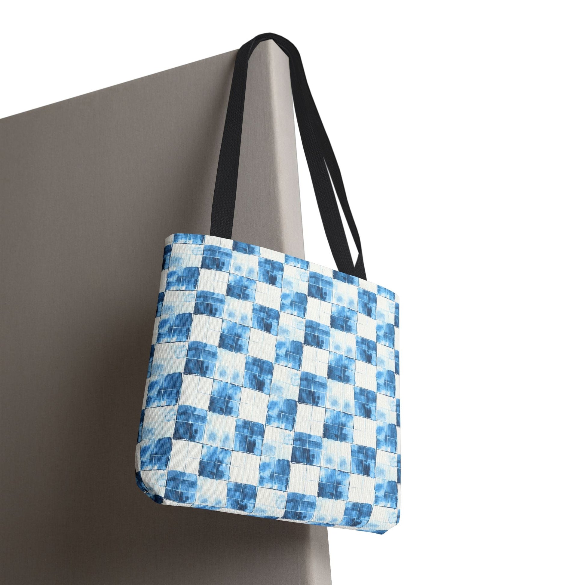 Cozy Blue Checkered Canvas Tote Bag