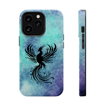 Phoenix Silhouette Over Teal Nebula MagSafe® Compatible Tough Case for iPhone