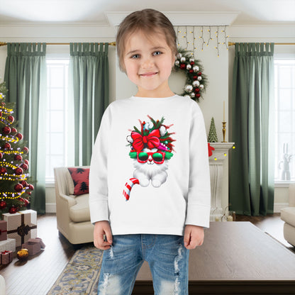 White Candy Cane Kitten Toddler Long Sleeve Tee