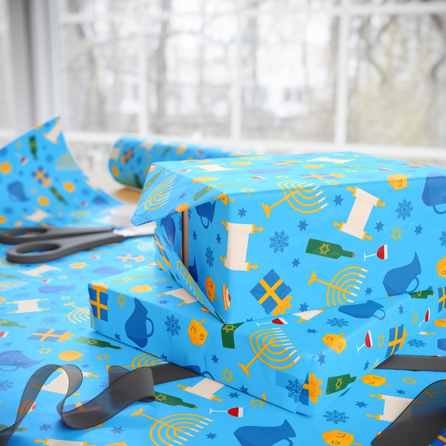 Festive Glow Hanukkah Wrapping Paper