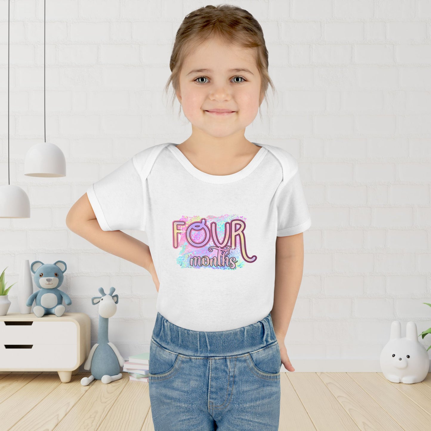 Pastel Wild One Milestone Baby Bodysuit-Four Months