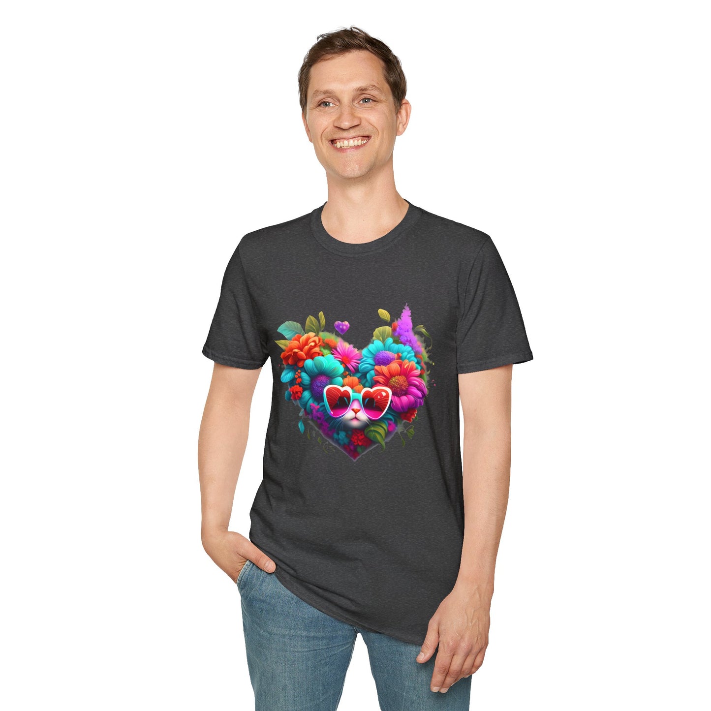 Colorful Flowers/Heart Kitten T-shirt