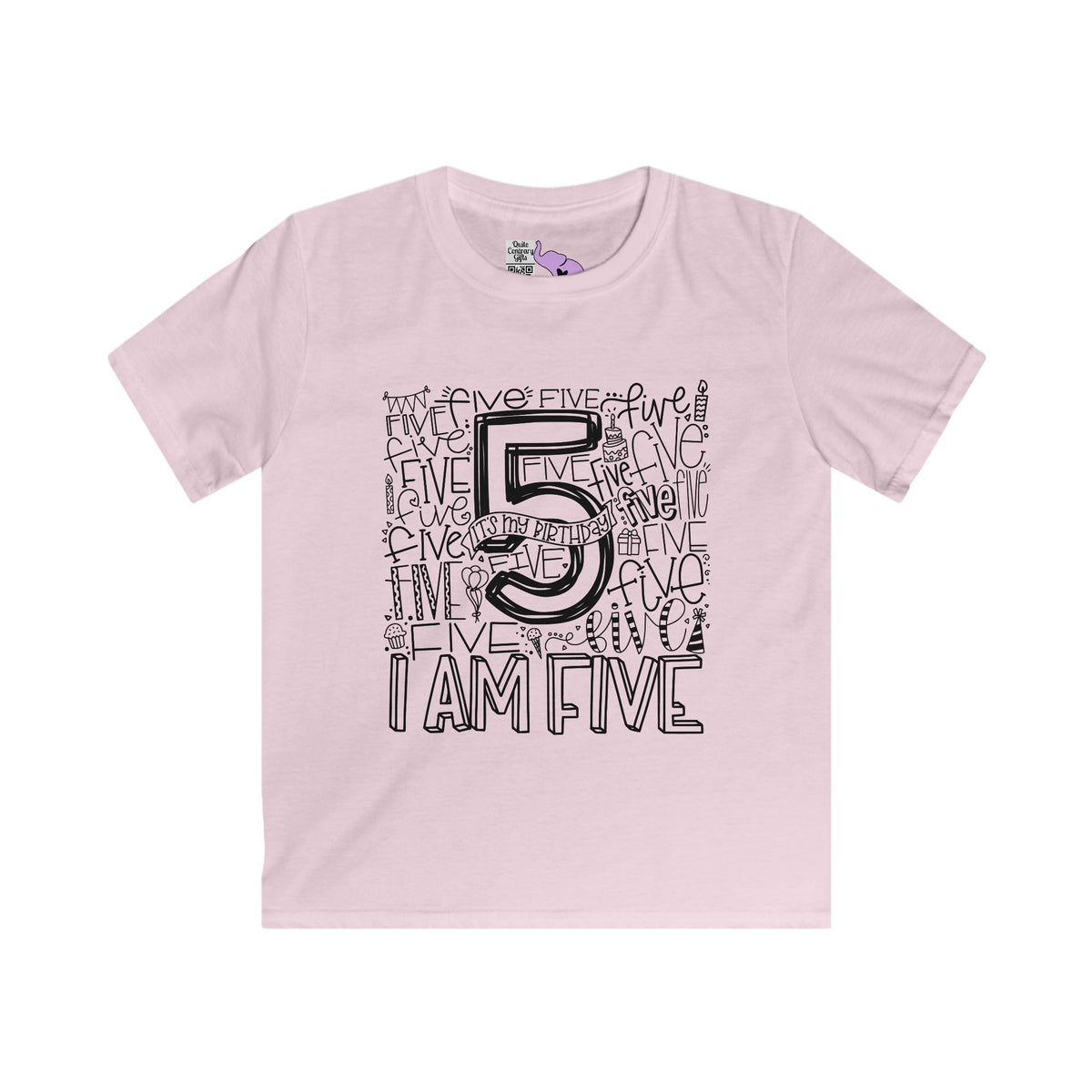 I Am Five Typography Youth Softstyle Tee