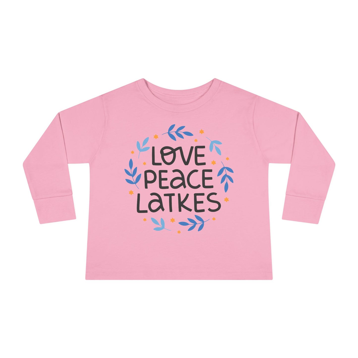 Hanukkah Love Peace Latkes Toddler Long Sleeve Tee