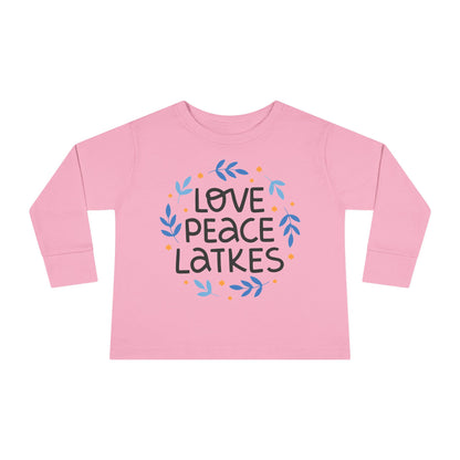 Hanukkah Love Peace Latkes Toddler Long Sleeve Tee