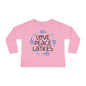 Hanukkah Love Peace Latkes Toddler Long Sleeve Tee