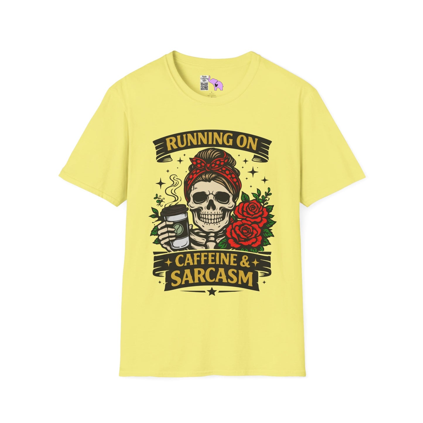 Running on Caffeine and Sarcasm (Roses) Adult T-shirt