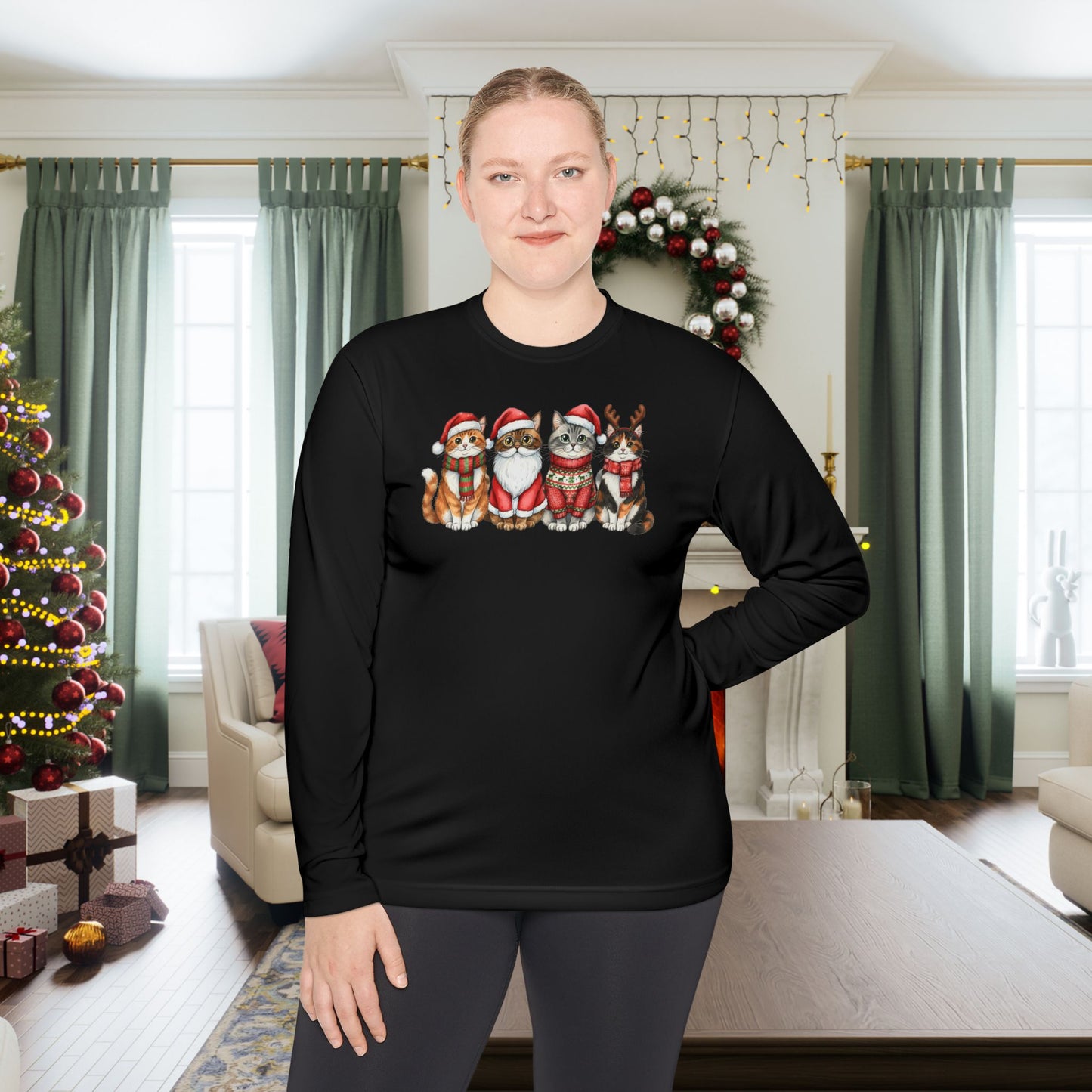 Santa Claus Cats Adult Long Sleeve Tee