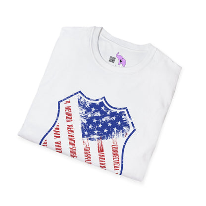 Badge-Shaped American Flag w/States Adult T-Shirt