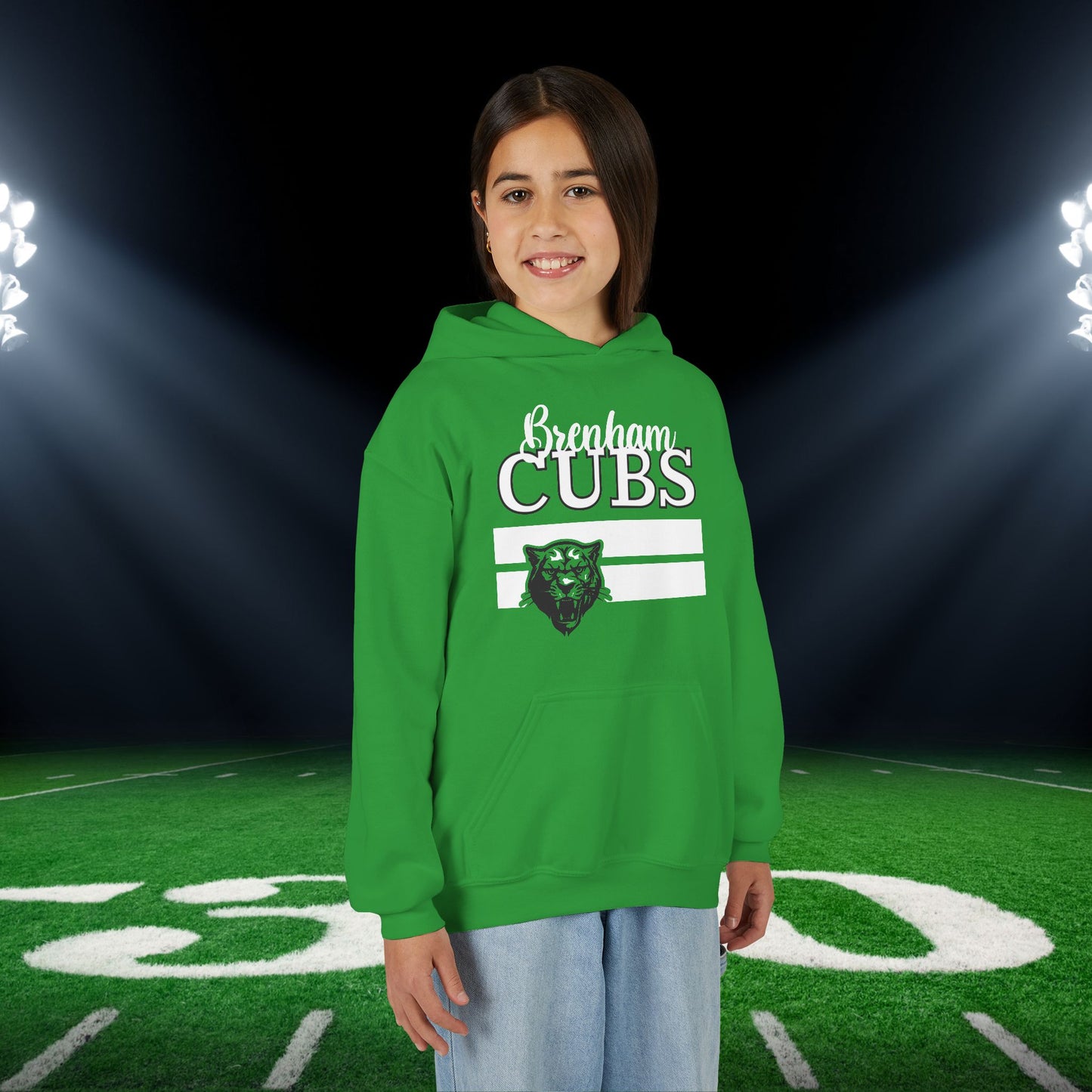 Brenham Cubs w/Mascot & Stripes Mascot Youth Heavy Blend Hoodie