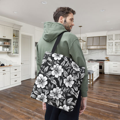 Monochrome Paradise Bloom Canvas Tote Bag