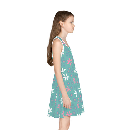 Teal Garden Blooms Girls' Sleeveless Sundress