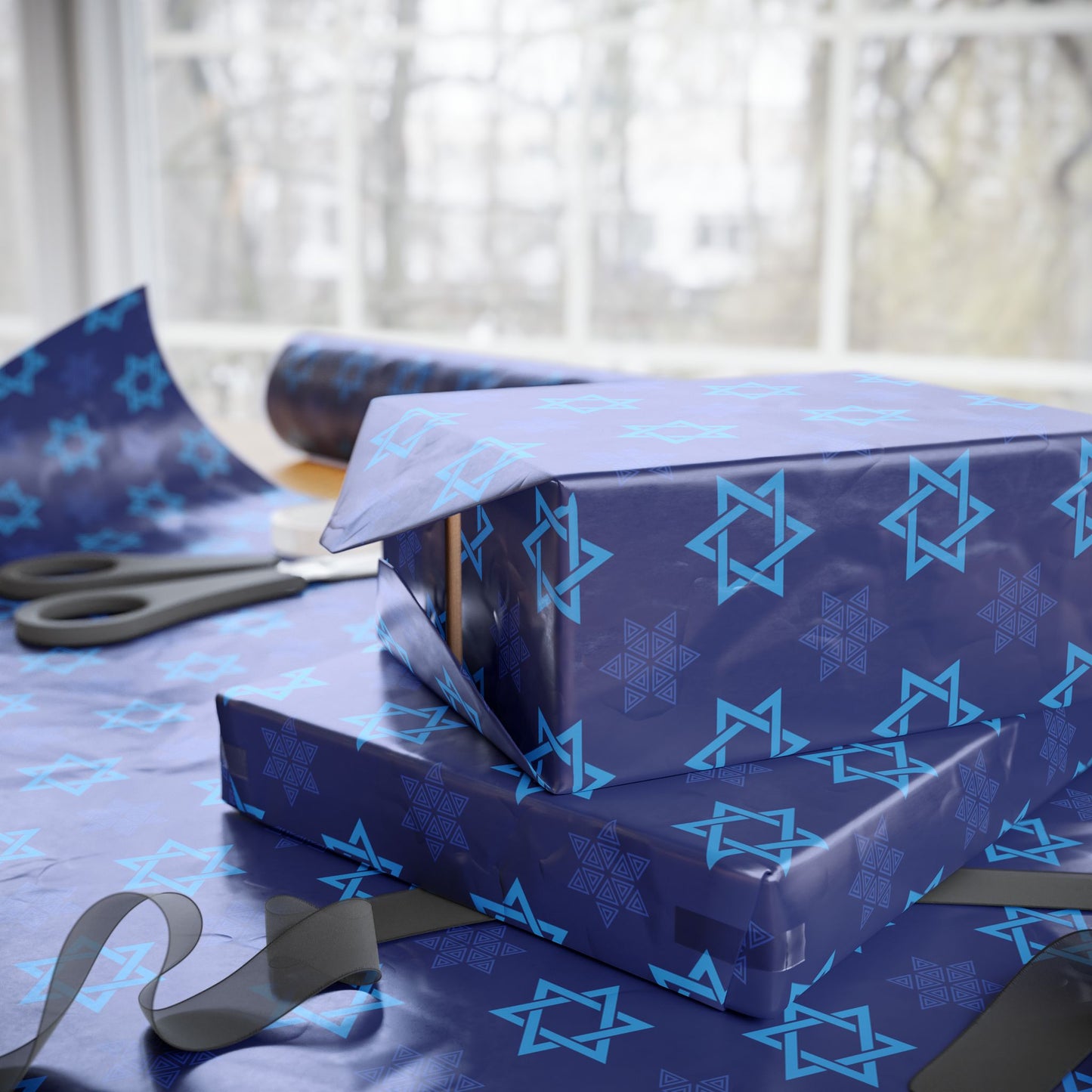 Star of David 3 Hanukkah Wrapping Paper