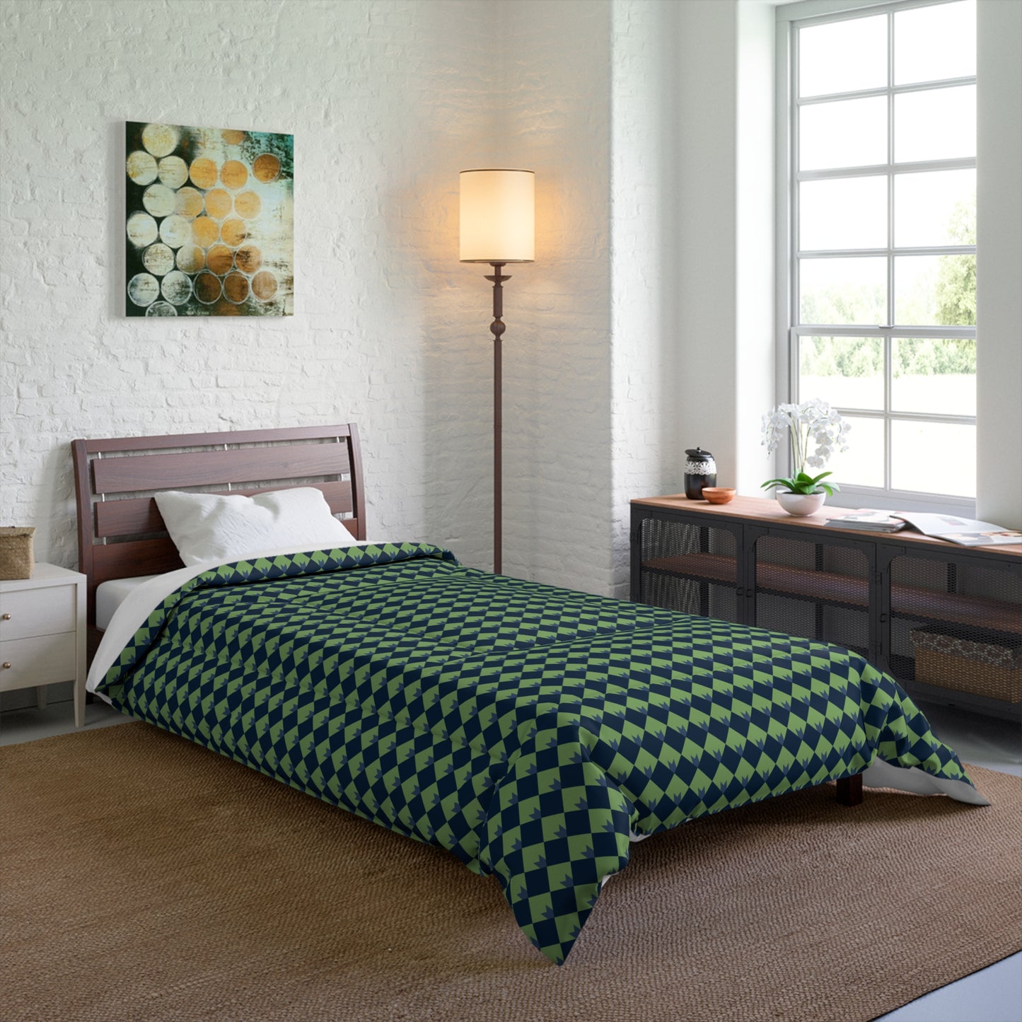 Diamond Bloom-Sage & Navy Comforter