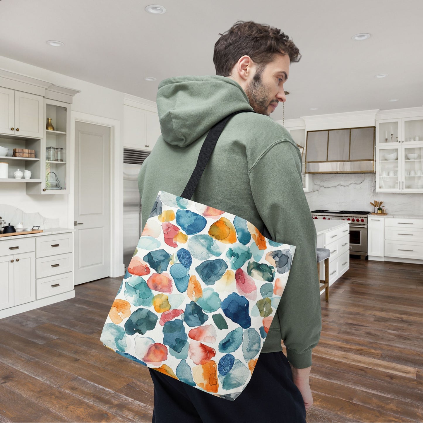 Watercolor Pebble Terrazzo Canvas Tote Bag