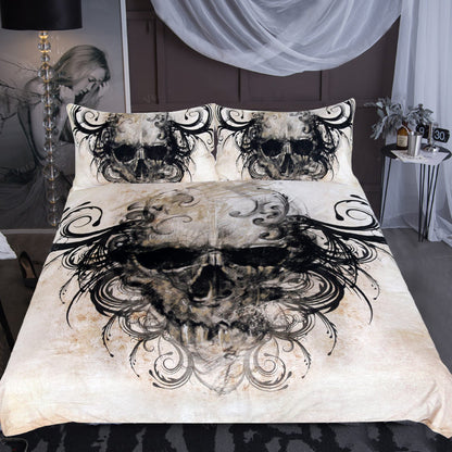 Black Hair Skull Duvet Cover 3Pc Bedding Set