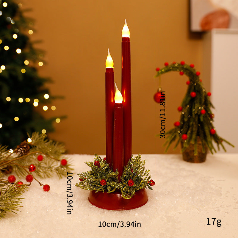 Artificial LED Candle Trio with Holly Base