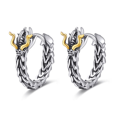 Sterling Silver Dragon Hoop Huggie Earrings