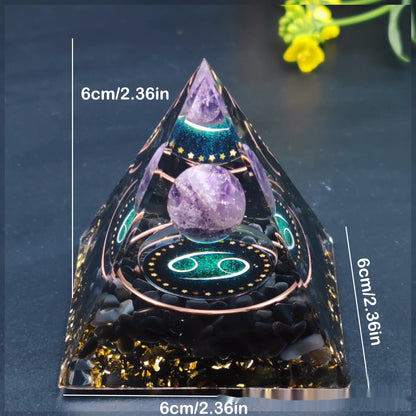 Zodiac Signs Amethyst Resin Pyramid