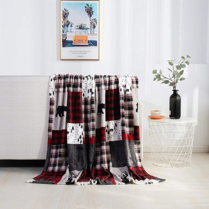 Christmas Reindeer Snowman Santa Claus Print Double-sided Flannel Couch Blanket