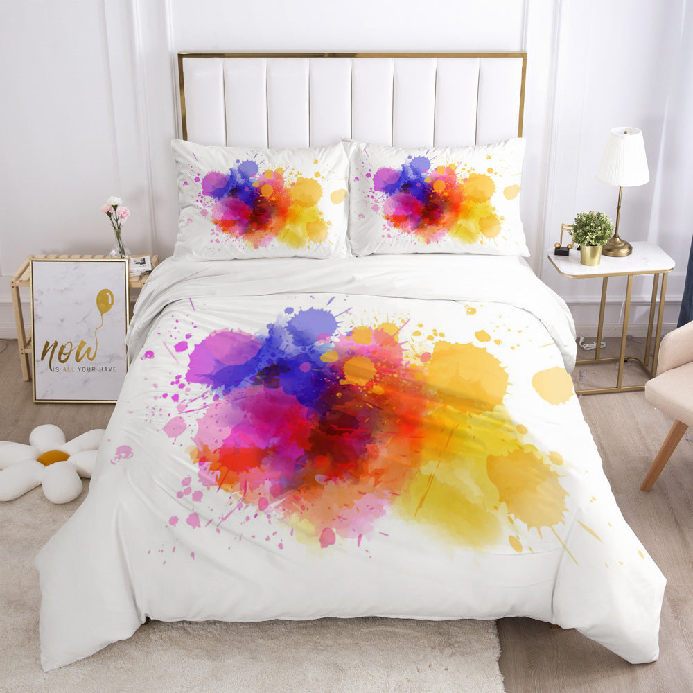 Watercolor Splat/Hearts/Chevrons Duvet Bedding Set