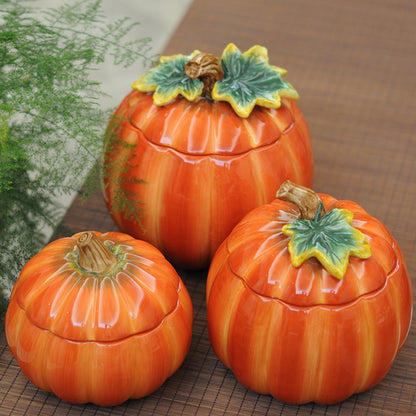 Ceramic Pumpkin-Shaped Cookie/Candy Jar