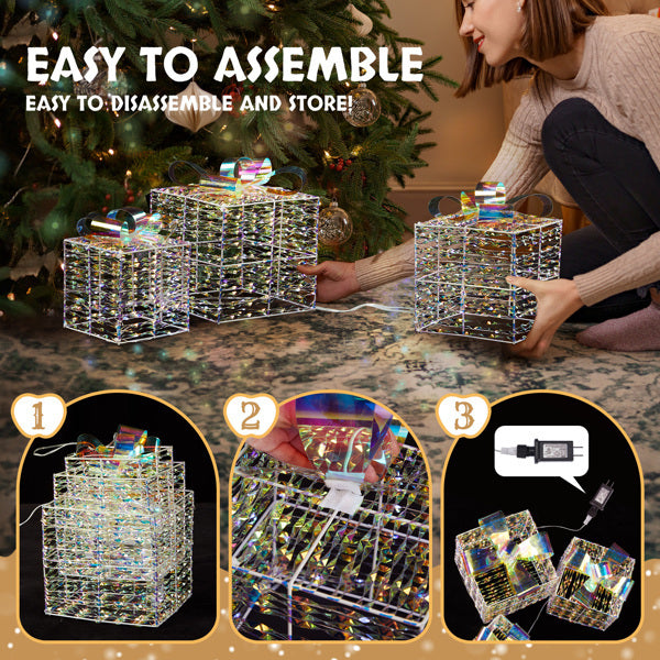 Colorful Christmas Gift Box Set – 3pcs, 7.5in to 5in, Light-Up Holiday Decoration