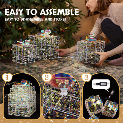 Colorful Christmas Gift Box Set – 3pcs, 7.5in to 5in, Light-Up Holiday Decoration