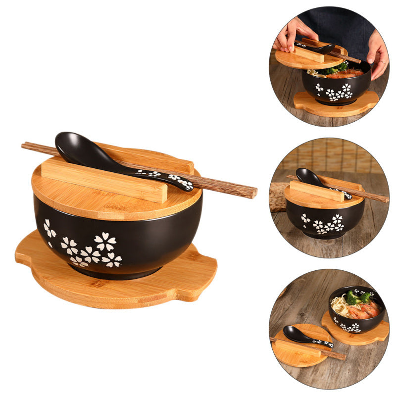 Japanese Style Ceramic Noodle Bowl with Lid