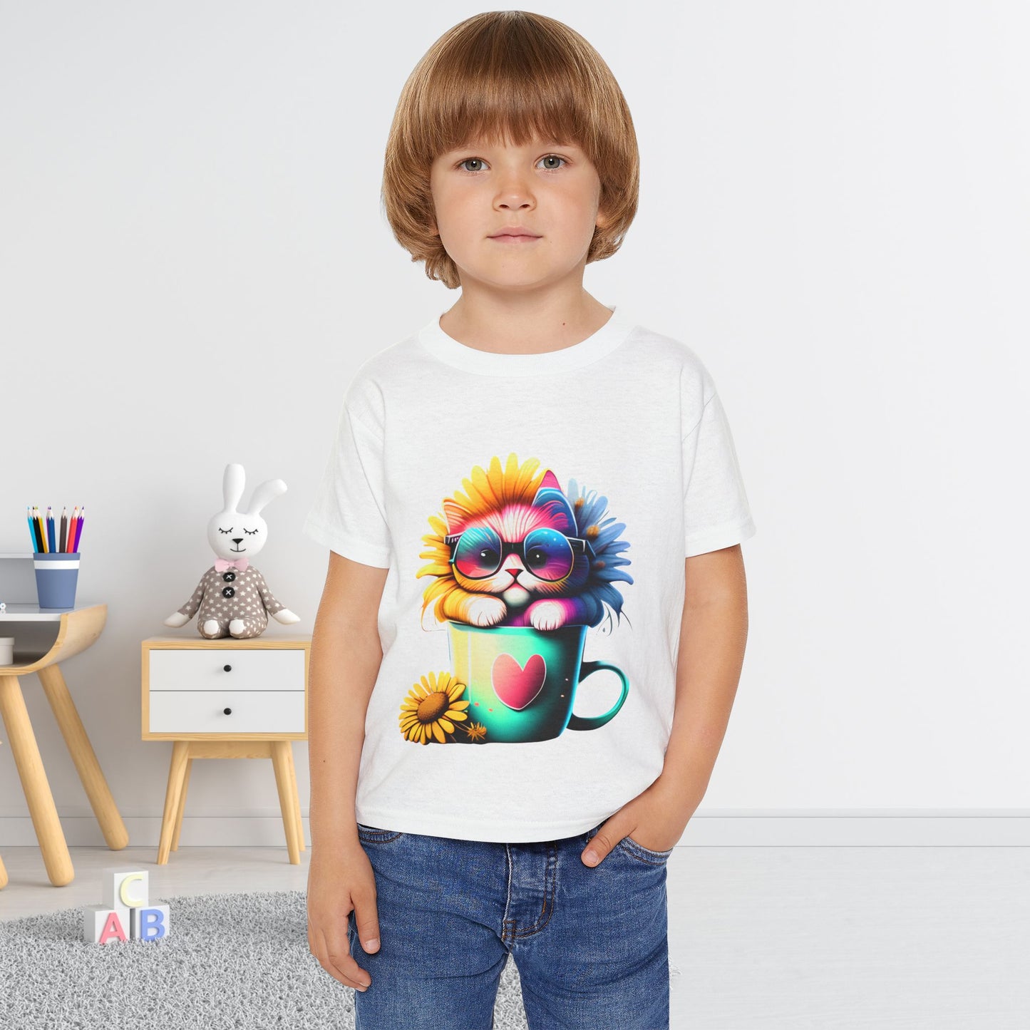 Cool Sunflower Kitten 2 Heavy Cotton™ Toddler T-shirt