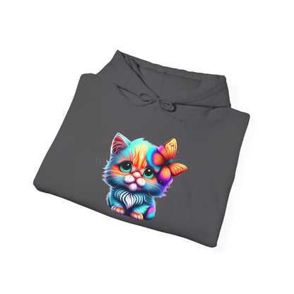 Cute Colorful Kitten w/Butterfly Heavy Blend™ Hooded Sweatshirt