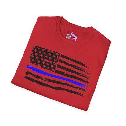 Thin Blue Line American Flag Adult T-shirt