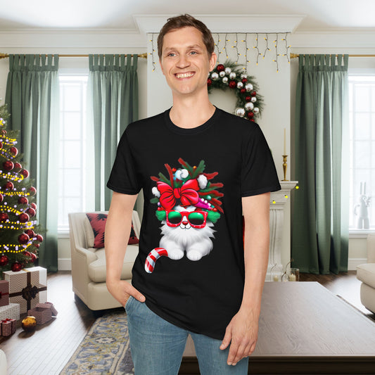 White Candy Cane Kitten Adult T-shirt