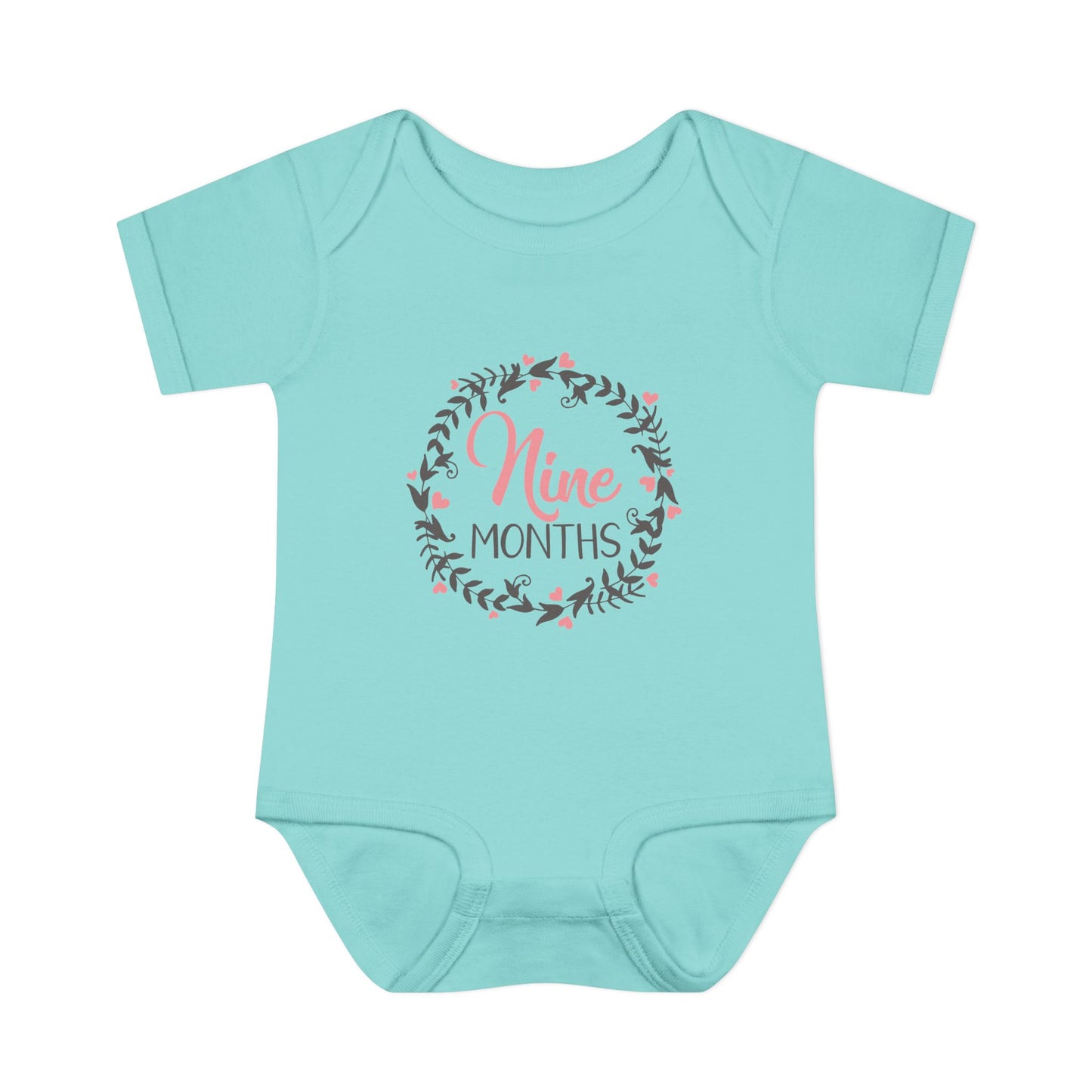 Pink Milestone Wreath Onesie-Nine Months