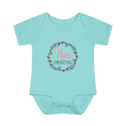 Pink Milestone Wreath Onesie-Nine Months