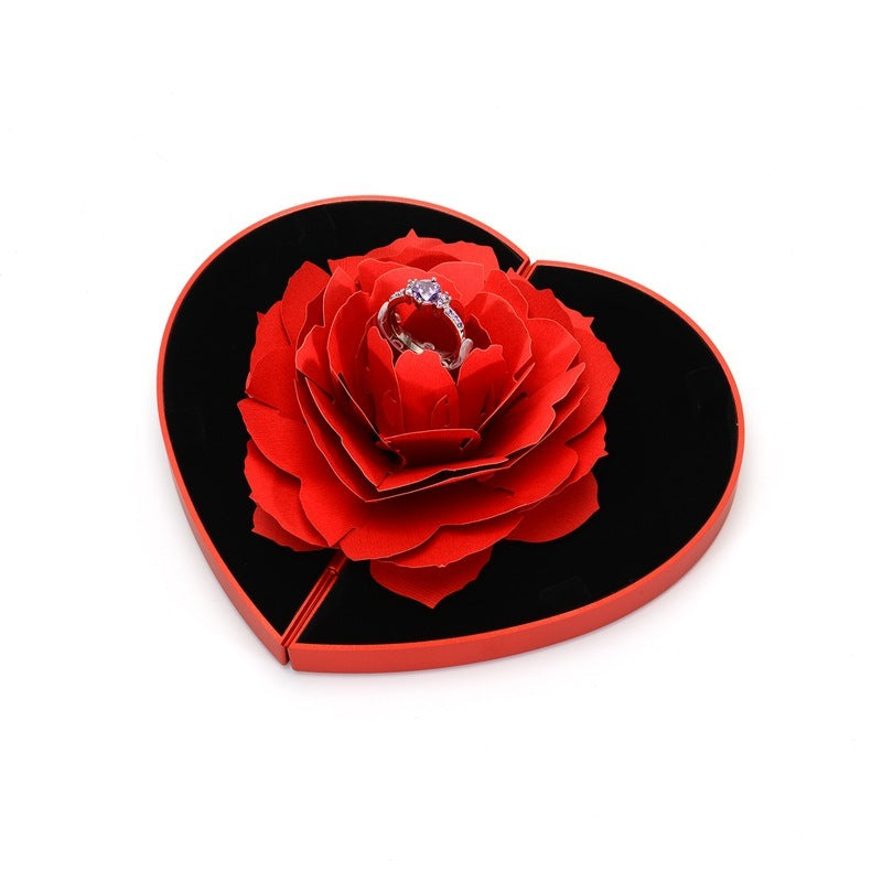 3D  Heart-shaped Rose Love Ring Box