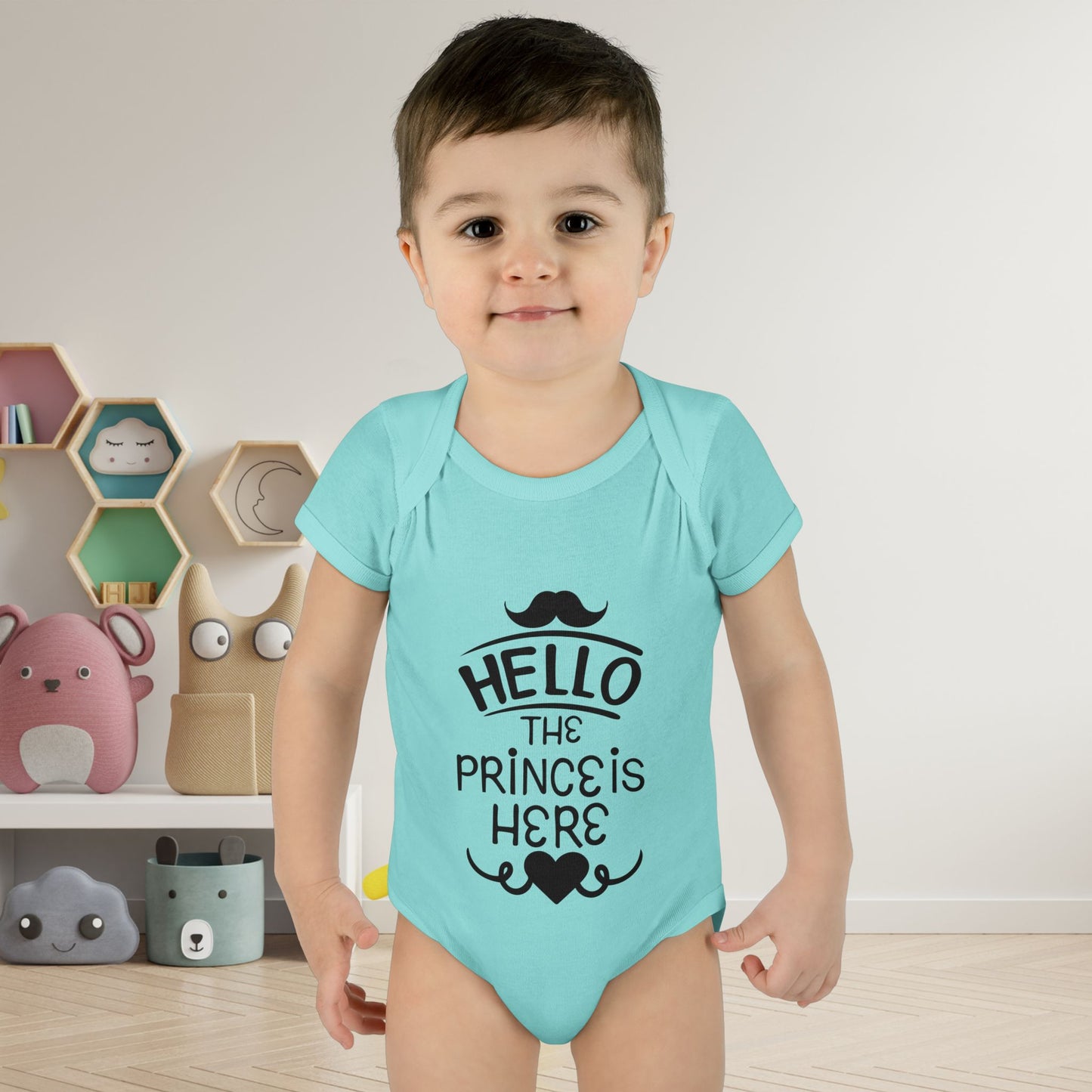 Hello The Prince Is Here Infant Baby Rib Bodysuit