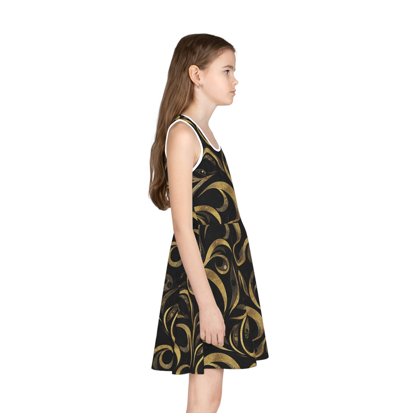 Golden Noir Swirl Girls' Sleeveless Sundress