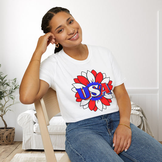 USA Red, White, and Blue Sunflower 2 Adult T-shirt